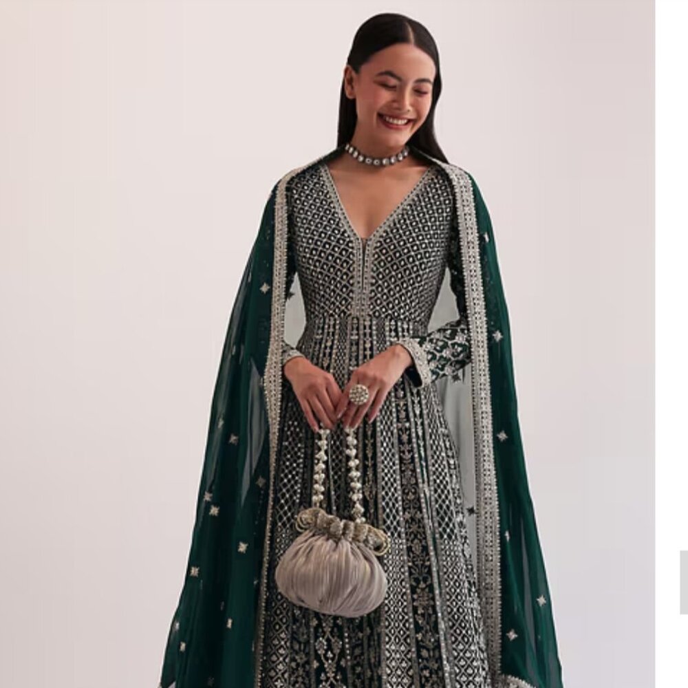 Dark Green Embroidered Anarkali Maxi Dress